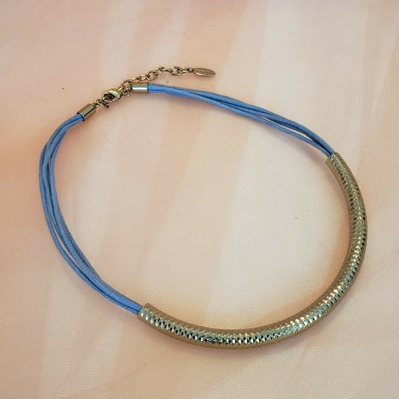 SALE! St. Thomas Blue Cord Necklace With Gold Accent - Picture 3 of 6
